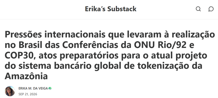 ErikaMdaVeiga's tweet photo. Subi no Substack 22 textos que cobrem a política indigenista/ambiental brasileira de 1943 a 1993.

A última parte deste texto⬇️, sobre o final do Governo José Sarney e a Rio/92, conecta-se com a COP30 e o projeto de tokenização da Amazônia, via Banco Mundial e ONU🇺🇳.> https://t.co/9z72ZUDilA