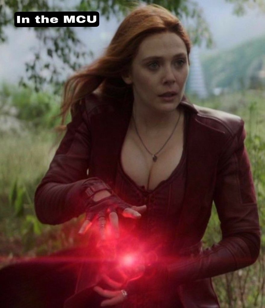 StarletVault's tweet photo. Elizabeth Olsen 

In the MCU.                    Vs.               In Reality. https://t.co/DzLoKDf3JS