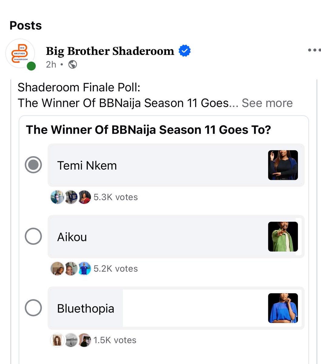 Beunique_xo's tweet photo. Terminators go and vote Temi Nkem on big brother Naija Facebook. Let’s win this poll with a margin #bbnaija https://t.co/yKThK7CJNz
