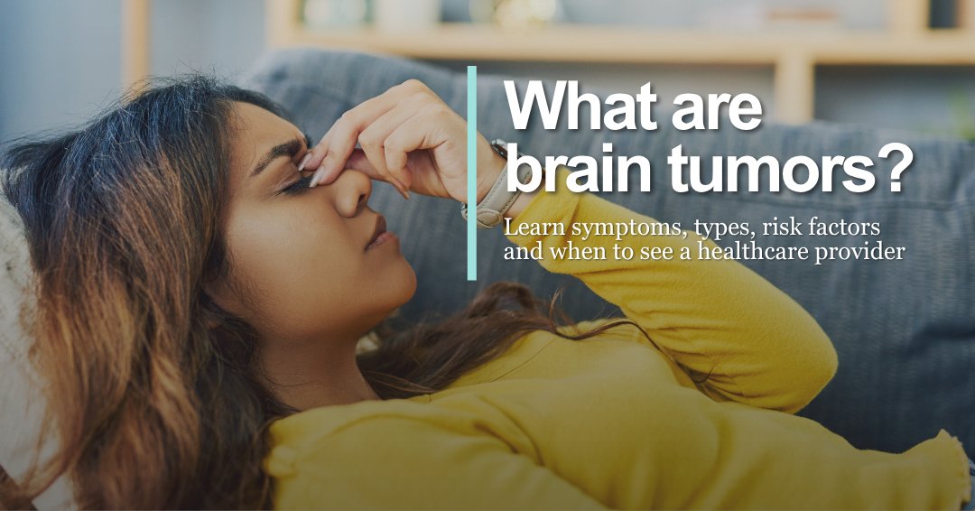 MayoClinic's tweet photo. Not all brain tumors are cancerous. Here’s what you should know.

A brain tumor is a growth of cells in or near the brain that can be benign (noncancerous) or malignant (cancerous). Tumors can begin in the brain (primary) or spread there from cancer elsewhere in the body (metastatic).

Symptoms vary depending on the tumor’s type, size and location, but can include new or worsening headaches, nausea or vomiting, seizures, and problems with balance, speech or hearing.

Learn more: https://t.co/vFEKqaCy6z