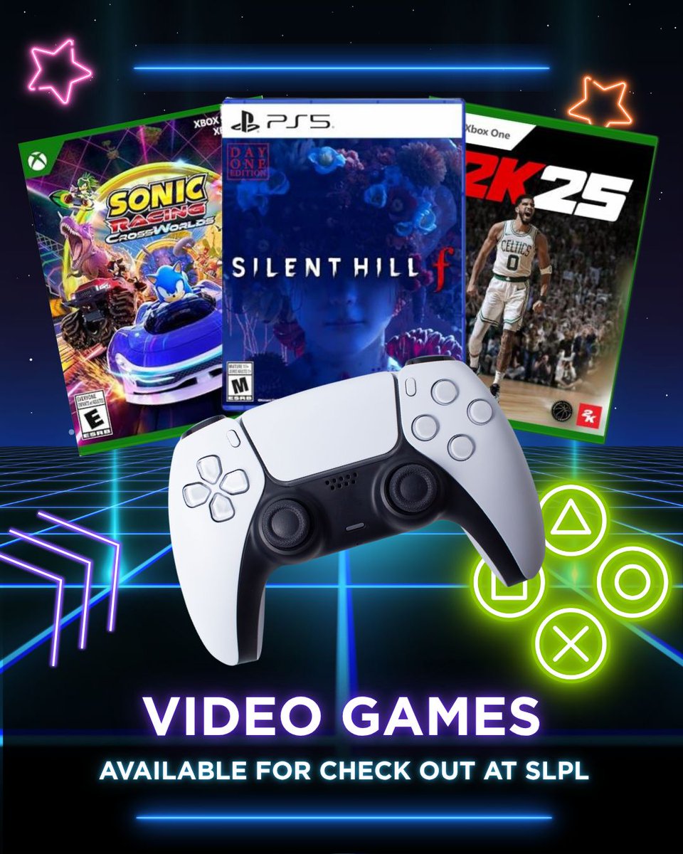 STLpubLibrary's tweet photo. Did you know you can check out video games at any St. Louis Public Library location? 🎮 We have games for PlayStation, Xbox and more. Visit https://t.co/rmbAiM4eQe to see the full collection! https://t.co/MRHk20bOh8