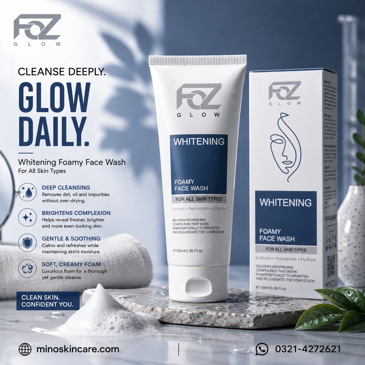 AzaleeOsthloi's tweet photo. POV: Your face wash is finally doing more than just making foam. Meet FOZ Whitening Foamy Facewash, with rich, luxurious foam that helps remove dirt, excess oil, and daily impurities—leaving skin feeling clean, fresh, and refreshed. Cleanse. https://t.co/lNBRB9D6aT