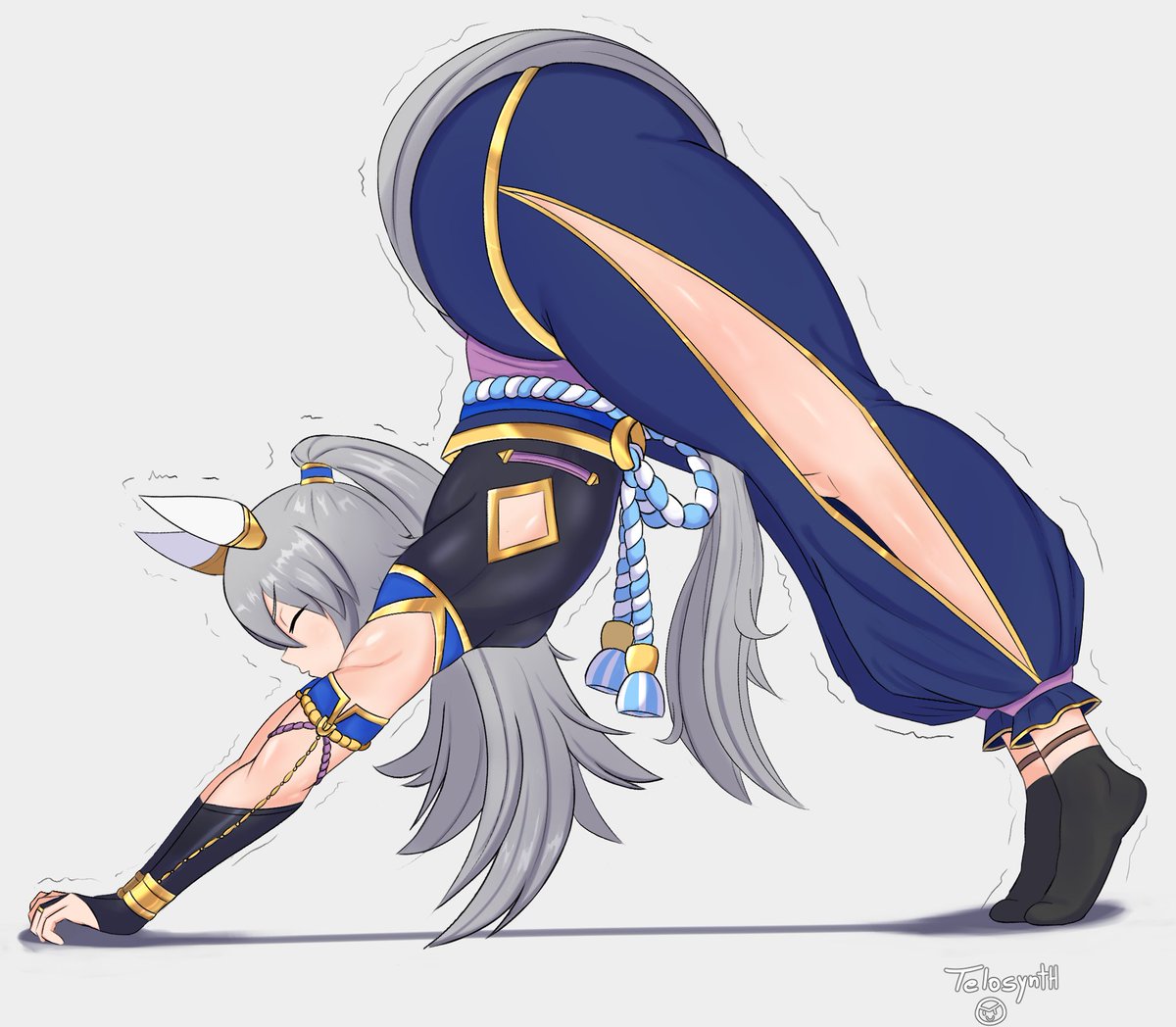 Telosynth's tweet photo. Tamamo stretching in her new outfit https://t.co/rstAEI5GHD