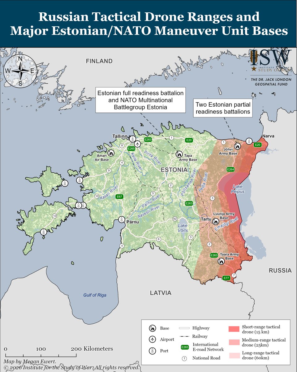 TheStudyofWar's tweet photo. NEW | Special Report: What a Limited Russian Incursion Into Estonia Might Look Like: A Narva Scenario
A full-scale Russian invasion of a NATO state is extremely unlikely while Russia remains fully committed to war against Ukraine. But full-scale invasion is not Putin's only option to conventionally escalate against a NATO state. Russia could conduct limited ground operations leveraging drones against NATO states not to conquer them, but to break the alliance by causing it to fail to activate and act appropriately on its Article 5 commitments.
This scenario is notional — it is not an assessment or forecast that the Kremlin will conduct such an operation. The purpose of studying a Narva scenario is not to suggest that the Russians will conduct this specific operation, although they have set limited conditions to do so already, but rather to explore in detail what such an attack might look like, how the Kremlin might seek to use it to advance its own domestic objectives and to break the alliance, and how the alliance should act both to deter and to defeat any such attack, whether at Narva or elsewhere.
A number of NATO states will likely be very hesitant to invoke Article 5 over a limited incursion, fearing the consequences of appearing to launch the alliance into a full-scale war with Russia. NATO certainly has the ability to deter and, if necessary, defeat a Russian operation of this sort. It is not, at the moment, ready to do so at acceptable risk and cost.
The US should take every measure possible to demonstrate its commitment to its alliance obligations. Strategic ambiguity invites Russian adventurism and significantly increases the odds that Putin might gamble. NATO must deter and, if necessary, defeat a limited Russian incursion at both the political and the military levels. European states can help deter scenarios like this by developing indigenous counter-drone capabilities, interceptor drones, and skilled drone units of their own that can rapidly identify and strike Russian drone operator positions.