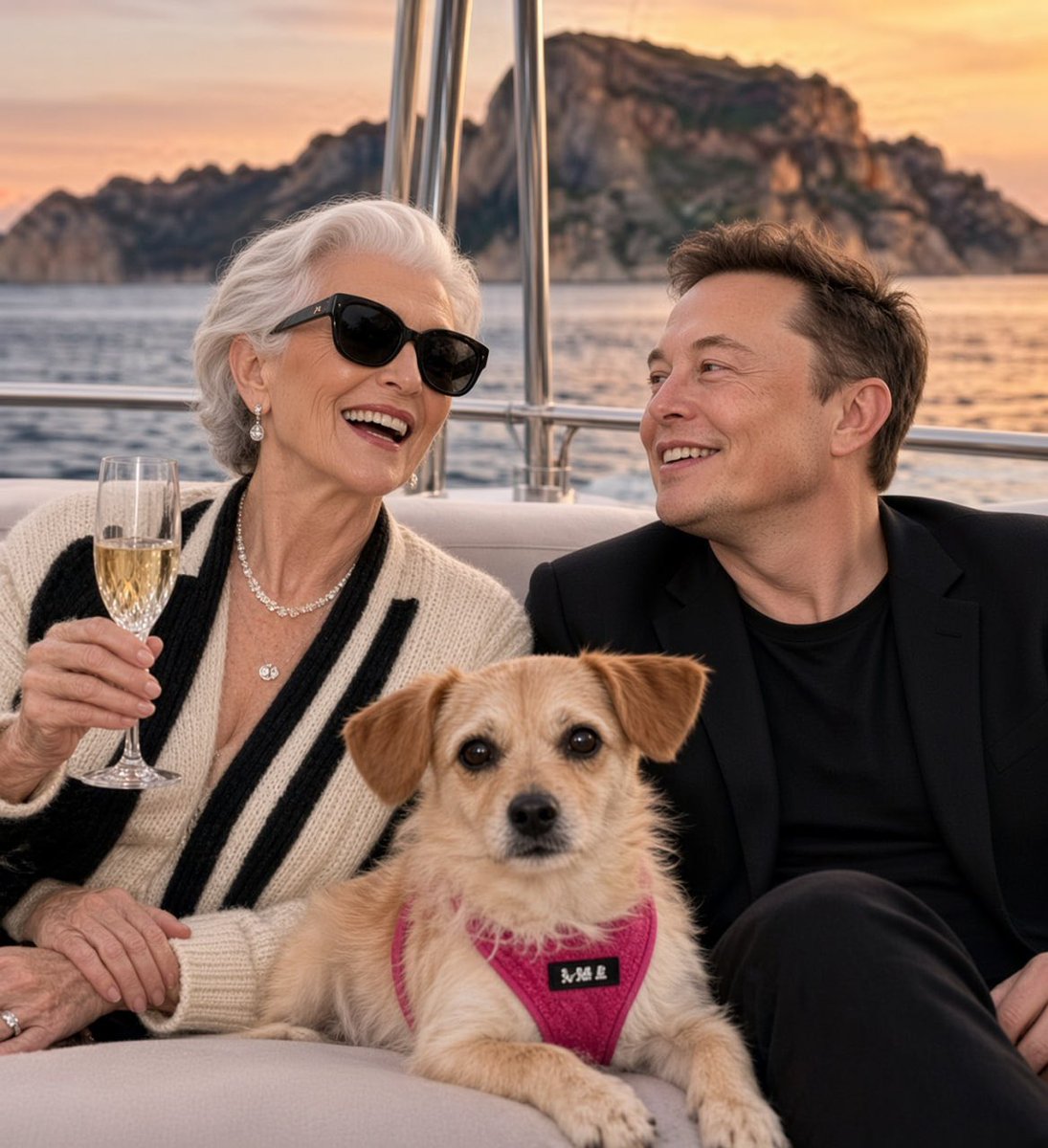 CaliTheFanpage's tweet photo. The family is out on a sea adventure with Cali. 

Maye Musk shows us that age is just a number. 🐶 https://t.co/idgUWEXhhd