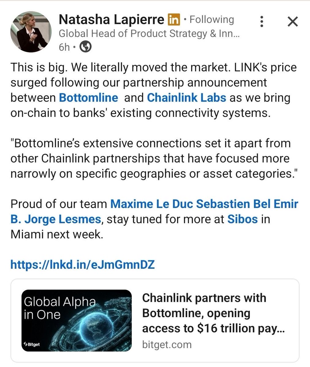 Wahndo_'s tweet photo. Anon, ask yourself this: 

Why is the Global Head of Product Strategy &amp; Innovation of Bottomline, one of SWIFT’s top three payments and financial-messaging software providers, talking about how their partnership announcement with Chainlink moved $LINK’s market price? https://t.co/inTfpVoRb1