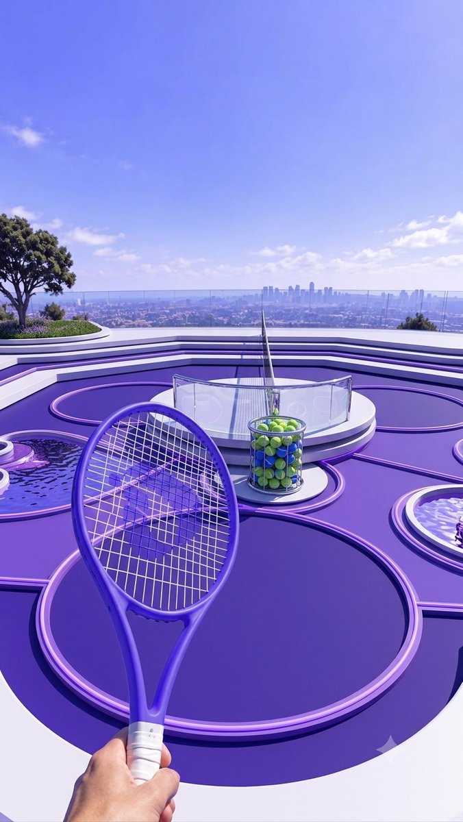 Sadiya06924819's tweet photo. Anyone up for a futuristic tennis match? 🎾 Found the ultimate rooftop with an incredible city view. That purple court is everything! 

​Rooftop tennis with a view and a whole lot of purple 🎾💜

#InterLink #ITLG #ITL https://t.co/St2hZXv2Y8