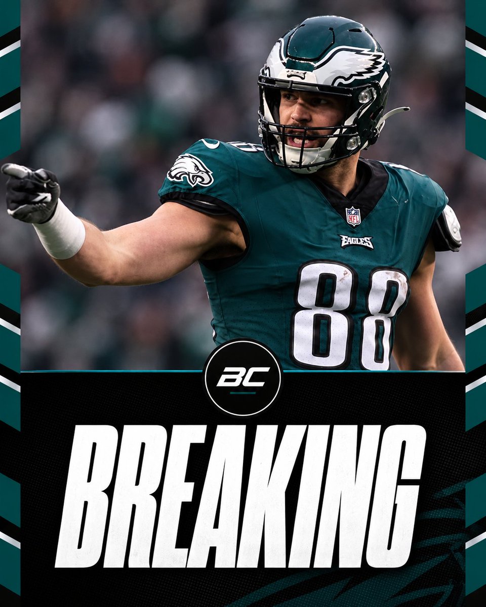 BleacherCut's tweet photo. #BREAKING🚨: Eagles TE Dallas Goedert will miss multiple weeks with a sprained MCL, per @AdamSchefter.

A tough loss for Philadelphia’s offense moving forward.

#Eagles #NFL #DallasGoedert https://t.co/fMmKZC4w9g