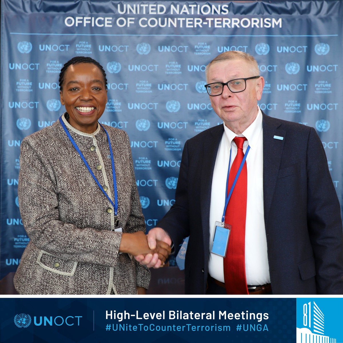 UN_OCT's tweet photo. On the margins of #UNGA81, Acting USG of @UN_OCT Zouev and @Monica_Juma_ ED of @unodc discussed strengthening coordinated support to Member States in implementing the Global #CounterTerrorism Strategy

#UNiteToCounterTerrorism https://t.co/I7uTbBEXp3