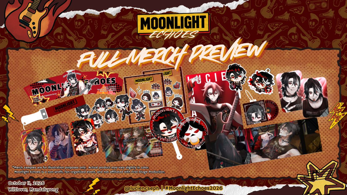 luciencseph's tweet photo. MOONLIGHT ECHOES MERCH SET 🎸🌙

The stage is set and every piece of art has been revealed! Here is the complete Moonlight Echoes merch set celebrating Lucien Lunaris.

#MoonlightEchoes2026 #LuciCSEPH https://t.co/MH9HgG3GfY