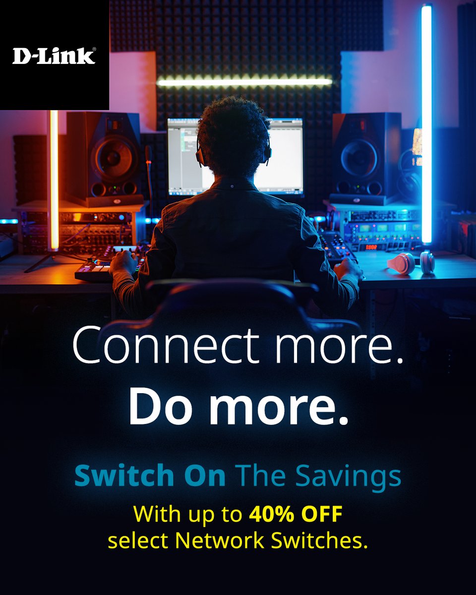 Dlink's tweet photo. More ports. More possibilities. More savings. Get up to 40% OFF select D-Link Network Switches during our Switch On The Savings sale. Shop now! https://t.co/pMBph3CUbL #switches #network #Savings https://t.co/Hk4Yy3GqAK