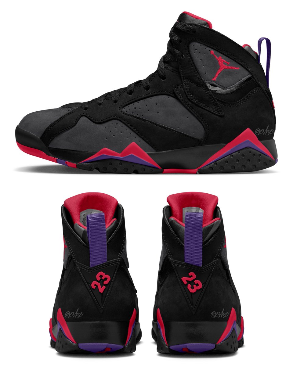 zSneakerHeadz's tweet photo. The “Playoffs” Air Jordan 7 OG will be RETURNING on February 20th, 2027. ❤️💜

The upcoming retro will feature Dark Charcoal on the upper. ✅ https://t.co/sLmLOwjChB