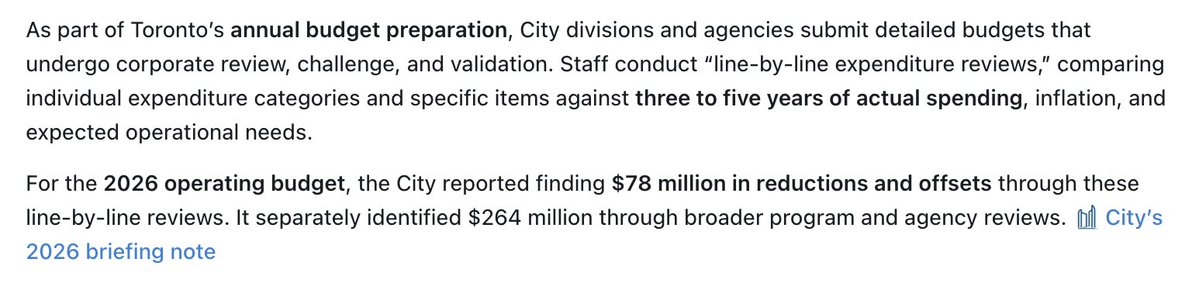 jen_keesmaat's tweet photo. This is demonstrably false.

As Chief Planner, I conducted a rigorous line-by-line review of the department’s budget every year. I was required to. The same practice continues across City divisions: expenditures are scrutinized and justified in detailed, publicly available budget briefing notes.

Why make a claim that the public record so clearly disproves?

This is the problem with Bradford: he just makes things up, even when the facts are readily available. 

Does he simply assume no one will bother to check?