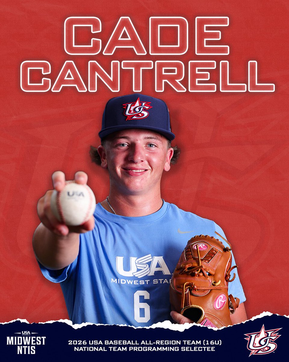 MidwestNTIS's tweet photo. 🇺🇸16U SELECTION🇺🇸 RHP Cade Cantrell (Knob Noster, MO) displayed a unique arm slot and electric fastball at the @USABaseball Champions Cup.  More impressive was his leadership and energy in the dugout.  Congrats to Cade and his family!

#USABaseball #MidwestDugout https://t.co/XvPiVlMZcZ