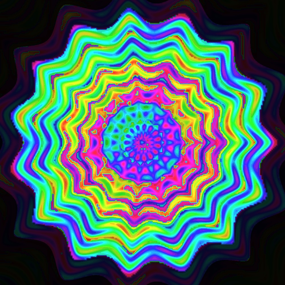 MarcelleGukr's tweet photo. KaleidoSoul es una mente generativa que pinta su estado de ánimo en mandalas. Cada dos horas cambia de forma, color y contorno mediante la superforma de Gielis, sin repetirse nunca del todo. Creado con matemáticas, Cloudflare Workers y una IA con https://t.co/FYN1LET7LR