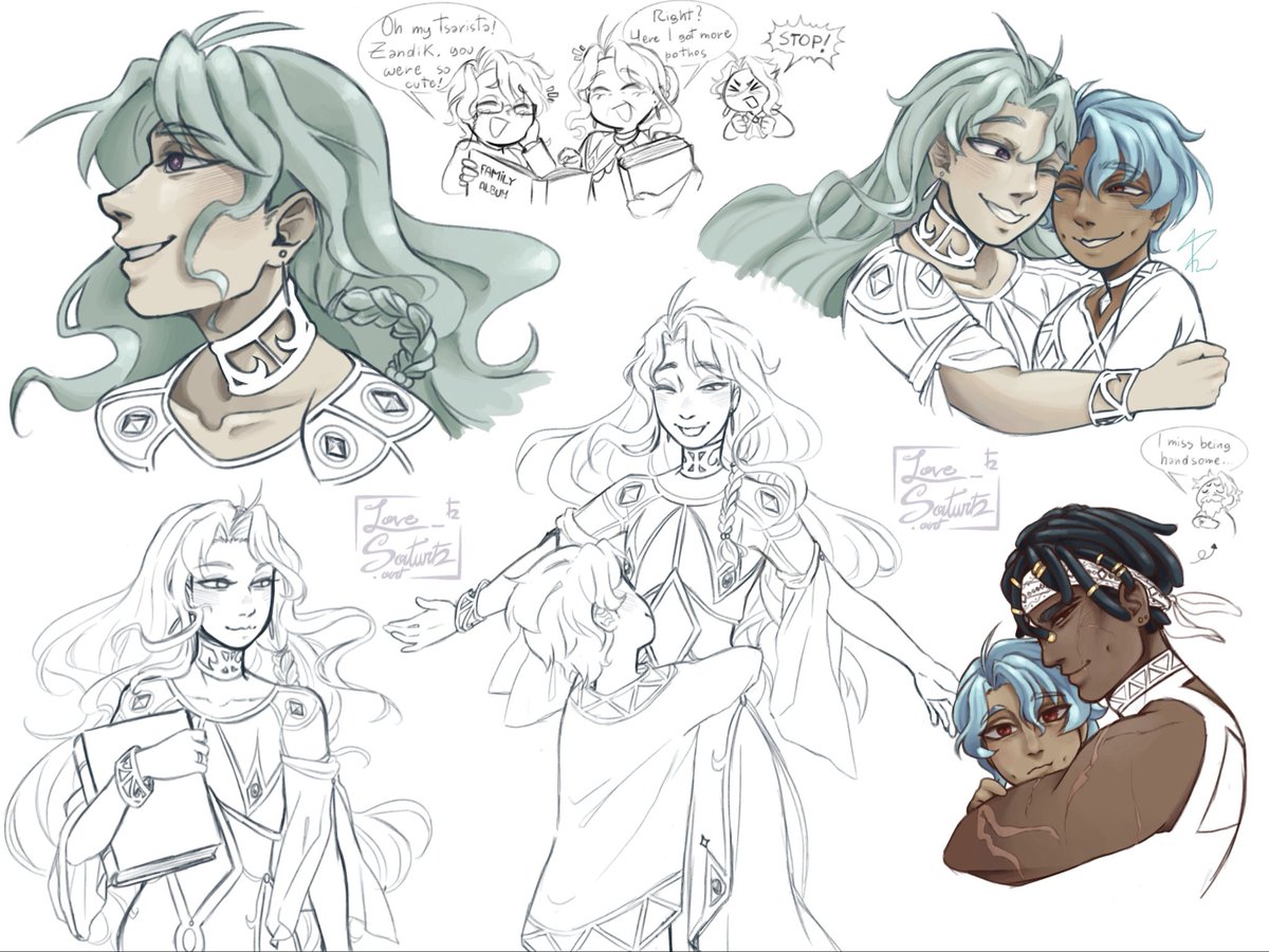 SaturnArt__'s tweet photo. Recently I got inspired by a Beautiful #dottolone fan fiction called Indebted by @BergamotVetiver 
For now we didn’t encountered Zandik’s parents but they get cited, so I asked myself how would they look like and I came up with a Fontanian scholar and a mercenary of the desert. https://t.co/HXR4S2IRmm