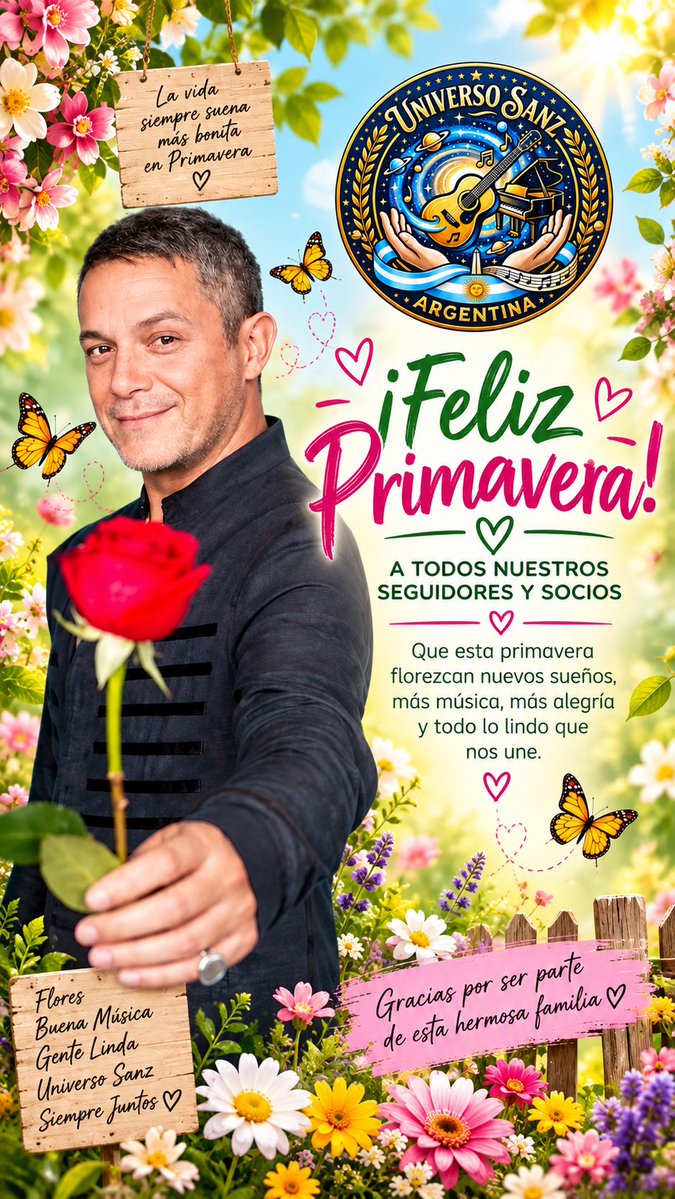 UniversoSanzAR's tweet photo. Feliz Primavera !!!! Que el sol brille en sus corazones, como @AlejandroSanz  brilla en los nuestros ❤️❤️❤️ #alejandrosanz  #alesanz  #fams  #universosanzAR https://t.co/wtVhJuyhpb
