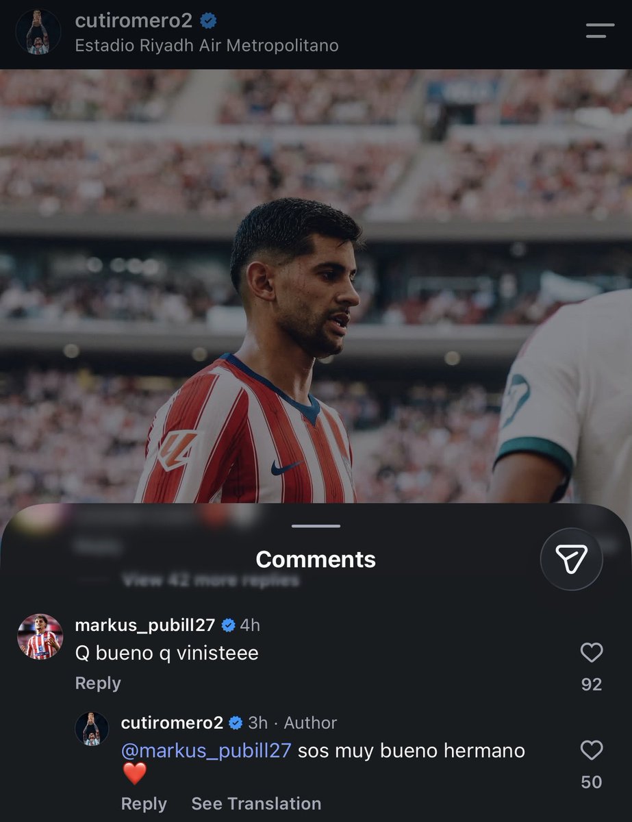 atletiuniverse's tweet photo. 🥹🇪🇸🇦🇷 Marc Pubill to Cuti Romero: "I'm so glad that you came."

Cuti Romero's response: "You're so good brother." https://t.co/236R2a6gG8