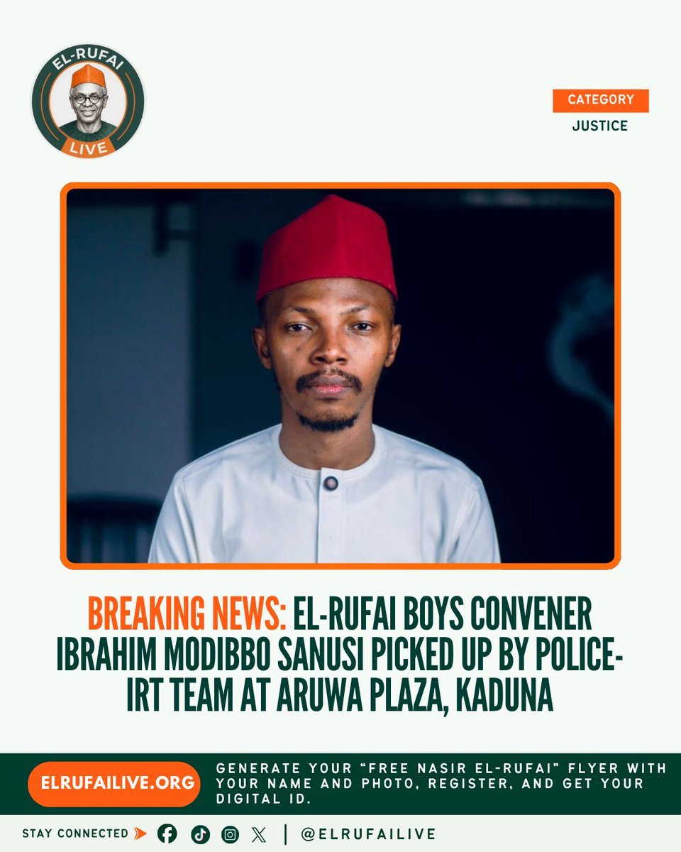 HAHayatu's tweet photo. The abduction of @ModibboSanusi in commando style at aruwa plaza katuru road kaduna is condemnable, we call on his adductors to immediately release him. https://t.co/LFQeqlwdP6