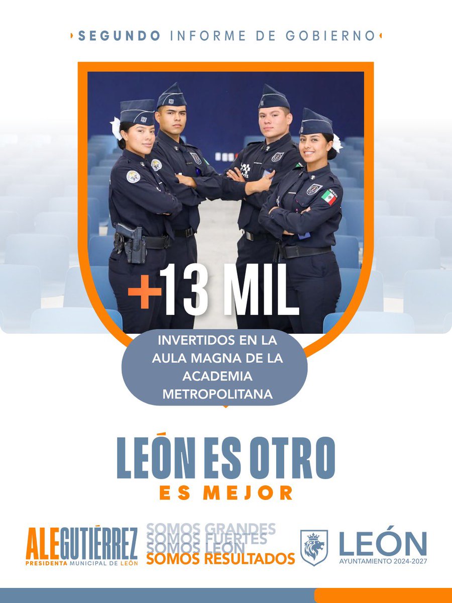Seguridad_Leon's tweet photo. 🎓León es mejor con espacios que fortalecen la formación de quienes sirven a nuestra ciudad.
La AMSP de #León cuenta con una nueva Aula Magna que tiene capacidad para 280 asistentes y tecnología audiovisual para conferencias, seminarios y talleres.
#SomosResultados
#2InformeAle https://t.co/YbA7kW1YIq
