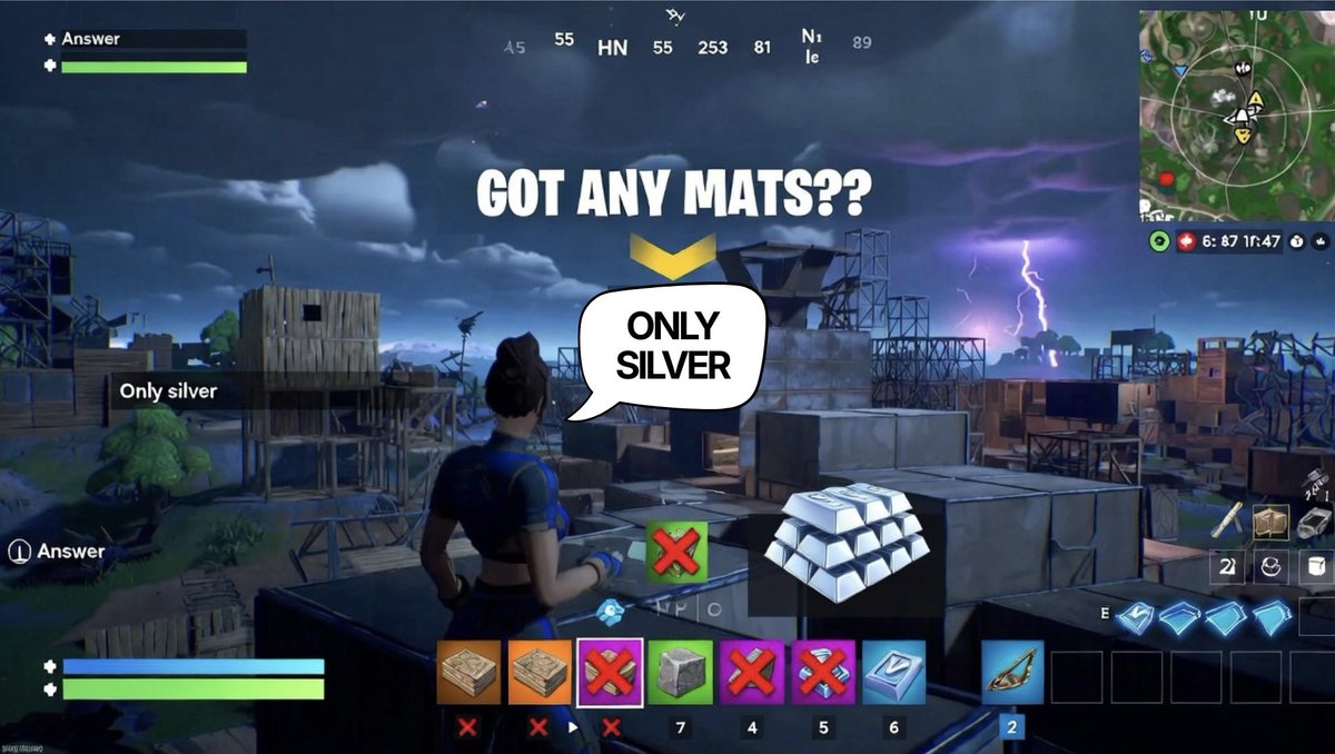 VBUCKS_Silver's tweet photo. They asked me if I got any mats? 
I told them “Nah, just SILVER” https://t.co/nSlZF76ml4