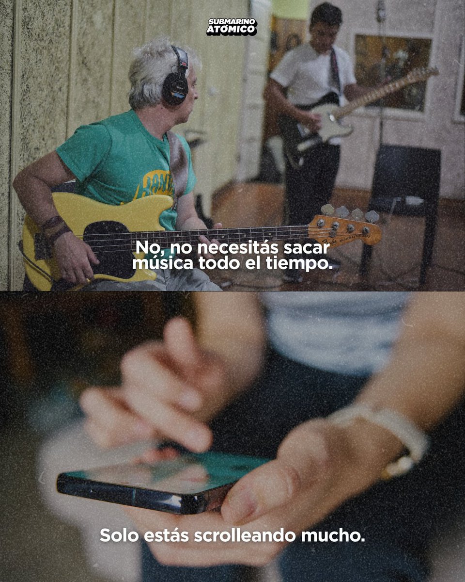 submarinoatomic's tweet photo. En redes sociales, constantemente nos cruzamos con los resultados de otrxs, pero hacer música es sobre todo atravesar procesos.

La próxima vez que te estés comparando mucho, acordate: estás scrolleando demasiado. 🙃 https://t.co/cV4blSgvhM
