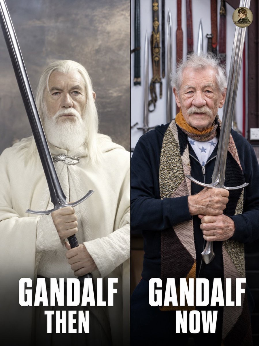 onedio's tweet photo. Sir Ian McKellen, yıllar sonra Gandalf’ın efsanevi kılıcı Glamdring’i yeniden eline aldı. https://t.co/icF0a1gACi