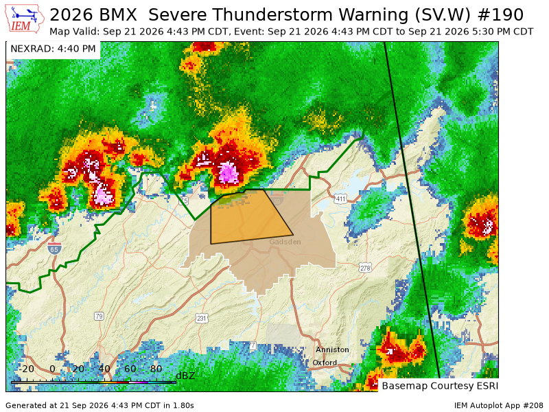 FayCoALARC's tweet photo. BMX issues Severe Thunderstorm Warning [wind: 60 MPH (RADAR INDICATED), hail: 1.00 IN (RADAR INDICATED)] for Etowah [AL] till 5:30 PM CDT https://t.co/f6sKtucyRC https://t.co/GX7EB7HPHg