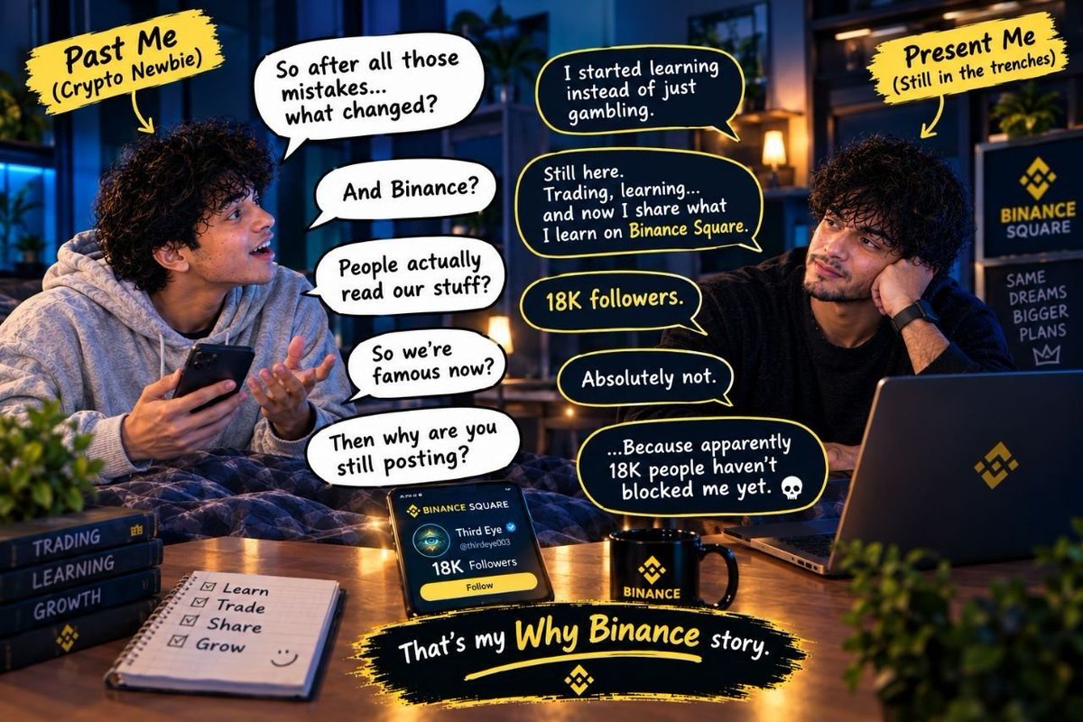 Third_Eye_000's tweet photo. If past me met present me, this is how the conversation would go 💀

My “Why Binance” story — told by the two versions of me who have seen VERY different sides of crypto. 😂

#BinanceCreator #WhyBinance 
@binance @cz_binance @heyibinance @_RichardTeng https://t.co/97u0N1b5Bu