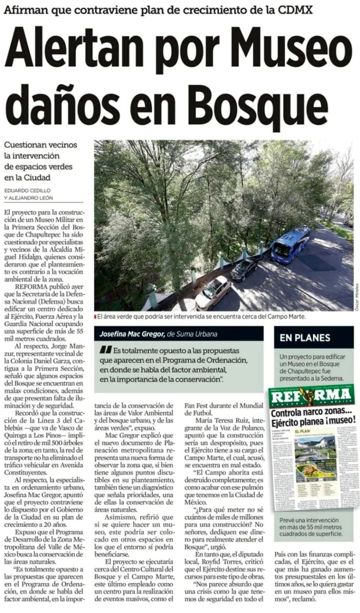 gabysalido's tweet photo. 🌳​🪓 El proyecto para construir un Museo del Ejército de 55 mil metros cuadrados en el Bosque de Chapultepec representa una amenaza directa a una Área de Valor Ambiental. 

Resulta inaceptable que se pretendan talar árboles y devastar áreas verdes protegidas para levantar una obra que contraviene los planes de ordenamiento urbano y conservación ambiental de la Ciudad de México.  

​🚨 Nuestra ciudad no necesita más planchas de cemento ni ocurrencias millonarias; requiere de forma urgente el rescate de sus áreas naturales, atención a árboles enfermos y la recuperación de espacios públicos en abandono. 

Chapultepec pertenece a la ciudadanía y al medio ambiente, no a proyectos opacos que atentan contra la sustentabilidad de la capital.  

​🛑 Exigimos frenar la tala, respetar el valor ambiental de la zona y priorizar las verdaderas necesidades urbanas y ambientales de la población.  

​#ElBosqueNoSeToca #ChapultepecVerde #NoAlMuseoEnChapultepec #DefensaAmbiental #CDMX