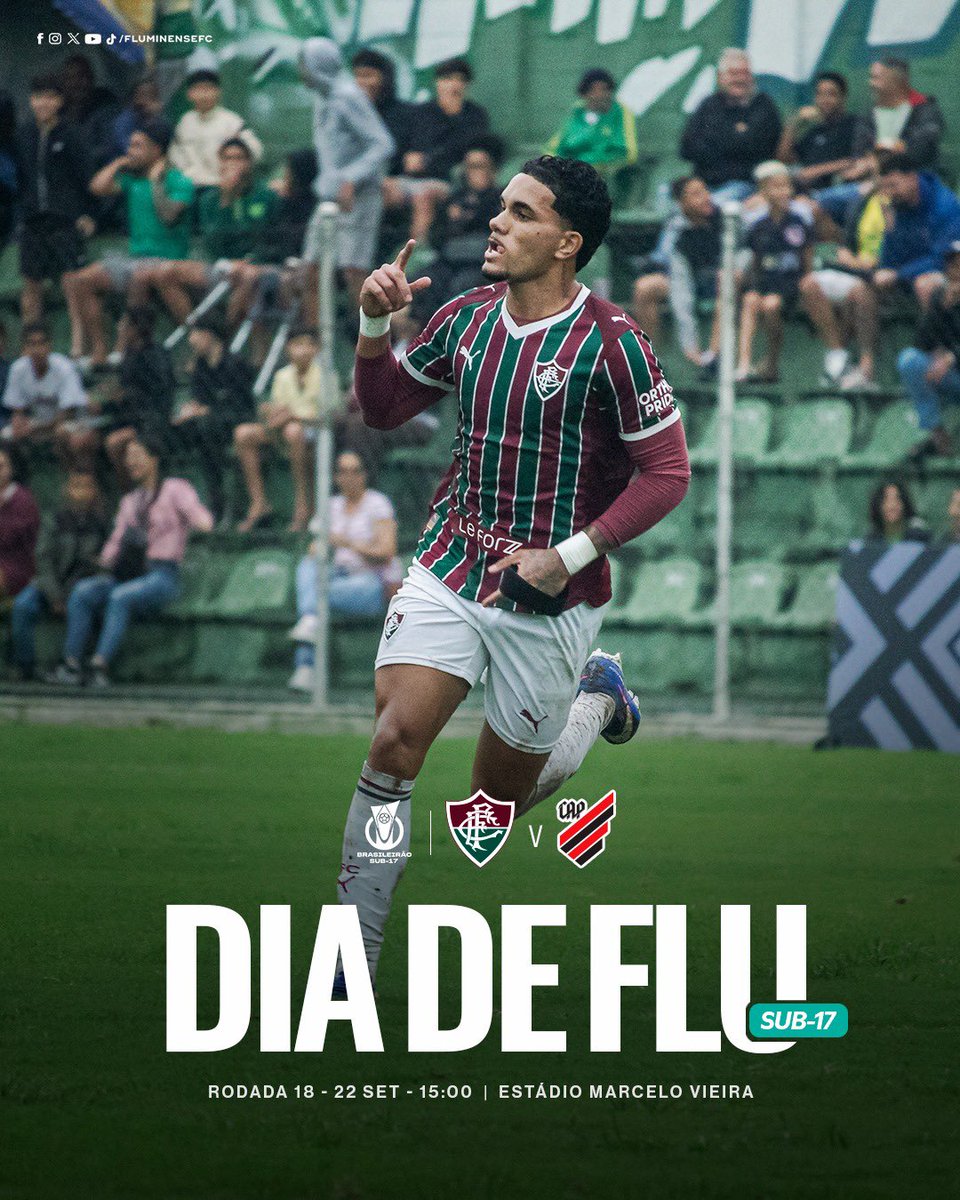 FluminenseFC's tweet photo. 🏆 Brasileirão Sub-17 | 18ª rodada
🇭🇺 Fluminense x Athletico-PR
⏰ 22/09 | 15h
🏟️ Estádio Marcelo Vieira
#DiaDeFlu #MlksDeXerém https://t.co/EyRhHFqby1