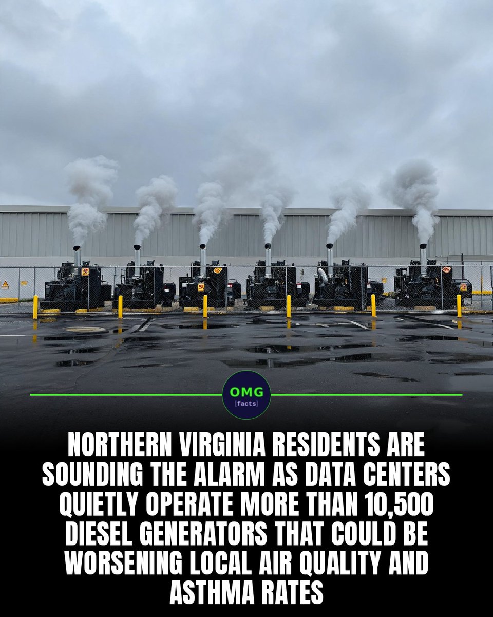 RosanneYantzer's tweet photo. More than 10, 500 diesel generators support data centers in Northern Virginia, creating a distributed power plant that rivals several coal or nuclear facilities. Their emissions threaten local health, while cleaner backup options remain available. https://t.co/VBC7iViPke