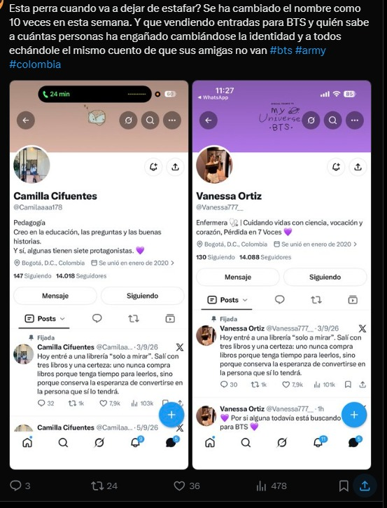 marisponge_'s tweet photo. ¡ESTAFADORA! No esta vendiendo ninguna boleta para BTS en Bogotá https://t.co/6feMQ6FMzu