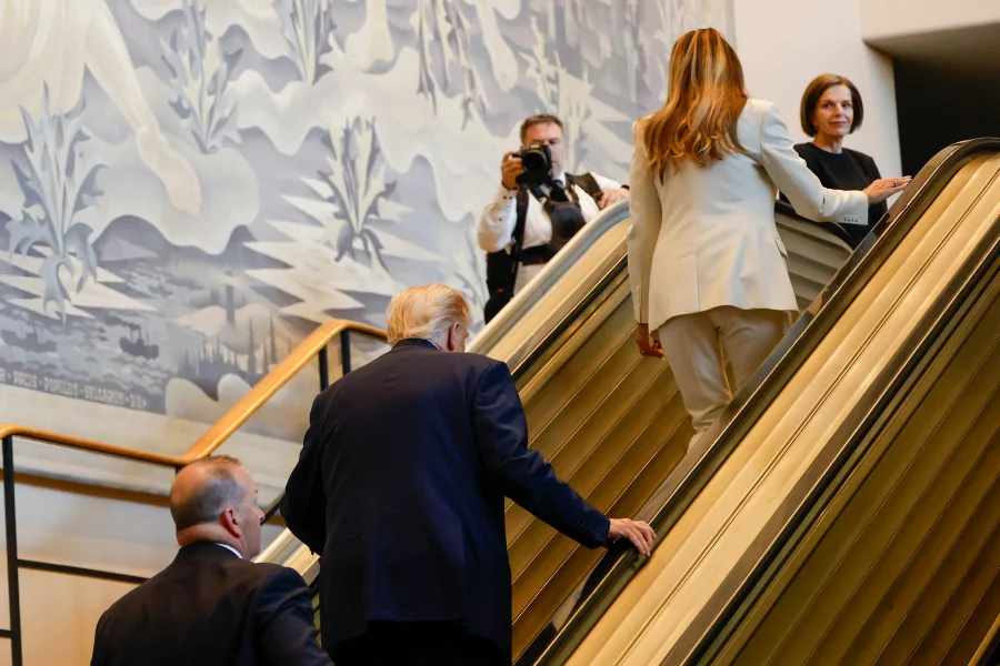 AwakenedOutlaw's tweet photo. Last year, when he went to speak at the UN, they shut off the escalator the moment he and Melania stepped onto it; the teleprompter he was offered to use for his speech malfunctioned; and then the volume on the audio in the room dropped markedly from the previous speaker, leaving many in attendance unable to hear him.

The odds of all three things happening back-to-back-to-back by chance are infinitesimally small. What we witnessed was nothing short of sabotage.

And, yes.  These are the moves of petulant children throwing a tantrum.