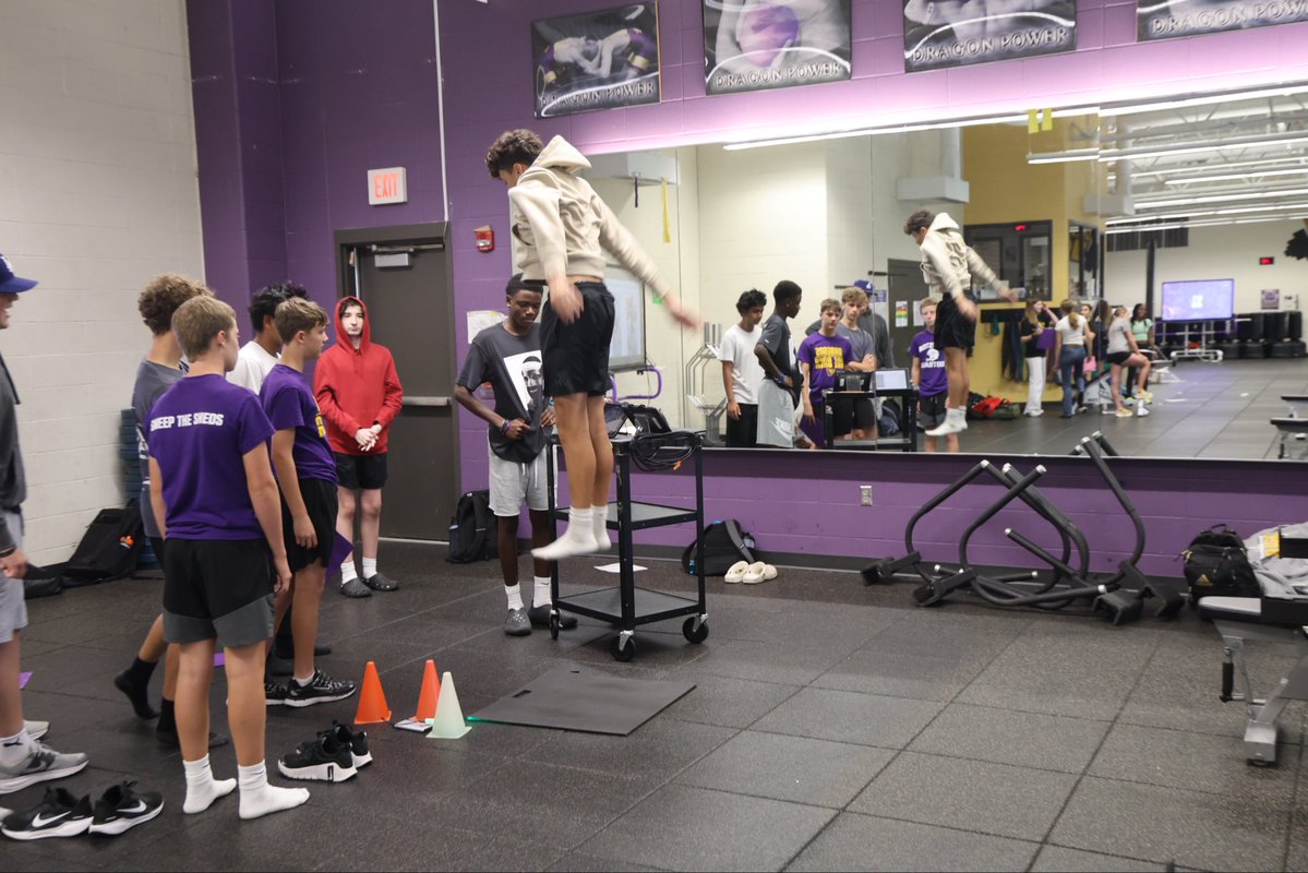 ShaferPhD's tweet photo. Elite training for athletes (and non-athletes)! Introduction to Strength Training Class for 9th Grade PE! 

Big testing day for our KPIs. 10 Yard, Vertical, and IMTP with Force Plates. Students will test and retest and try to level up their power, strength, and speed. https://t.co/HER1xNimjw