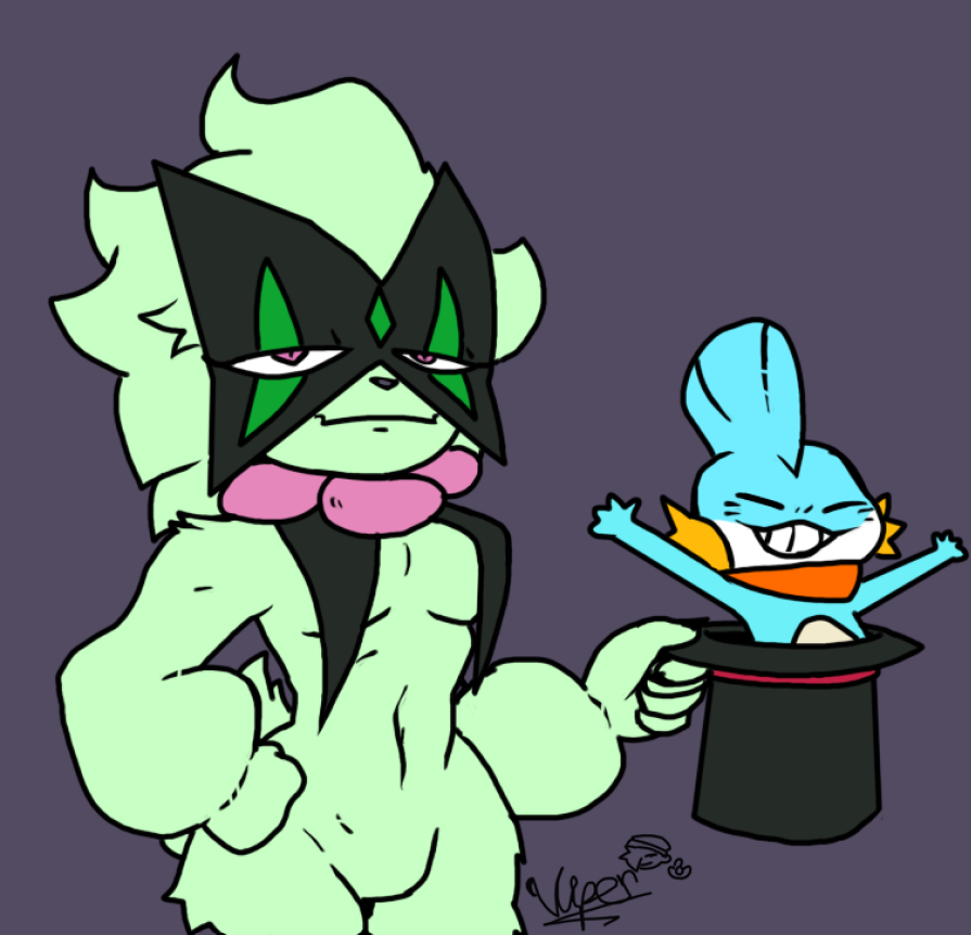 Kat_Lobezno's tweet photo. my own #meowsymonday art :D, she does a small magic trick and I also drew Meosy hanging out with my own Meowscarada oc Mia, look at 'em the 2 goobers lol #pokemon #meowscarada #art https://t.co/CJgTTFNKKn