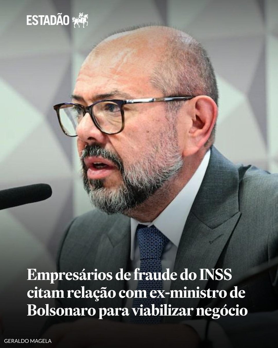 Estadao's tweet photo. Empresários do escândalo do INSS citam relação com ex-ministro para viabilizar entidade suspeita | Em vídeo obtido pelo ‘Estadão’, empresários sob suspeita de descontos indevidos de mais de R$ 700 milhões sobre aposentados pelo INSS citam pedido a ... https://t.co/8KIT5u9JTs https://t.co/3pD4YsxQjK