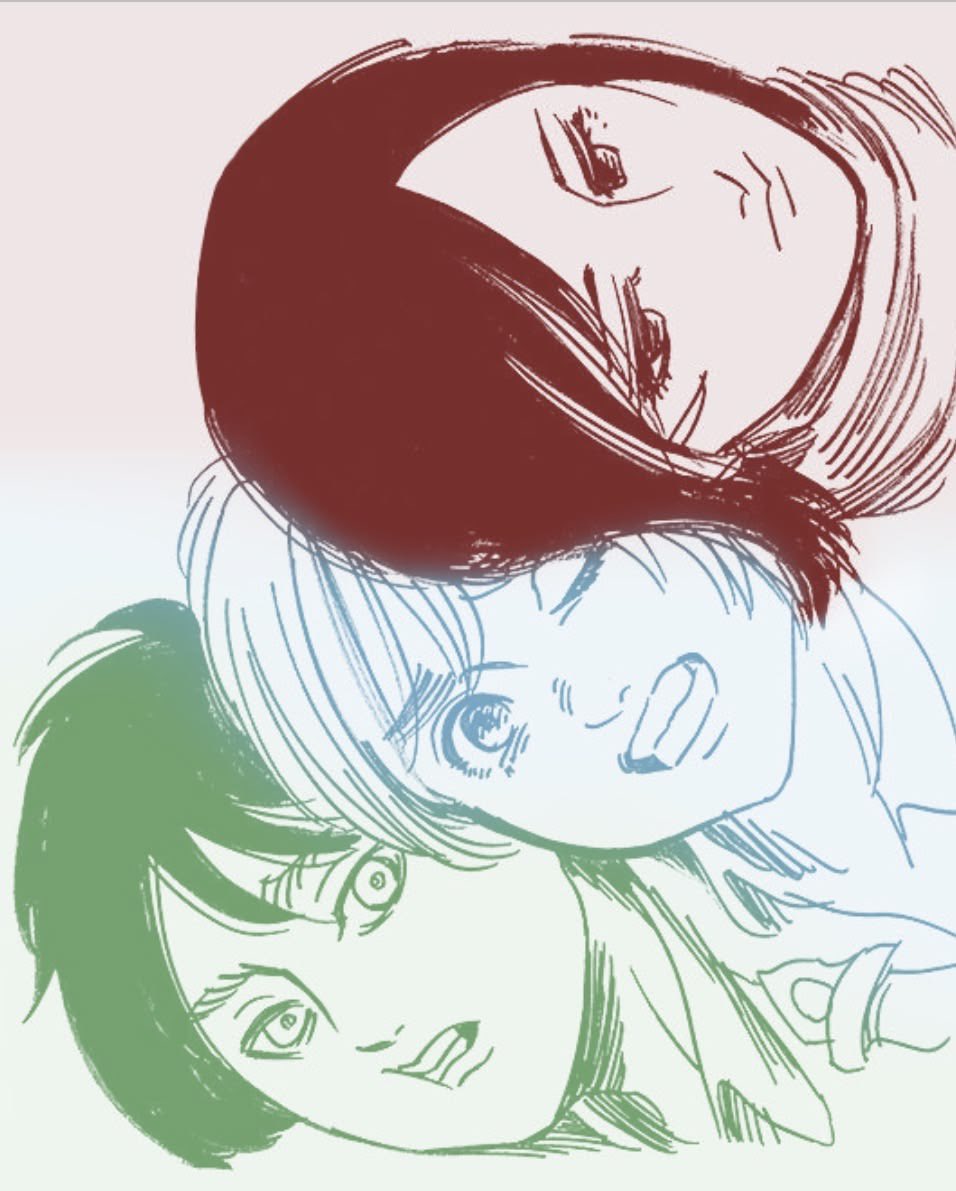 arminssloverr's tweet photo. hot take but everyone always sees EMA colors as red &amp; blue for em and yellow for armin, but I prefer these colors to represent them. It matches them sm better in my opinion https://t.co/U0FkoFQ0d4