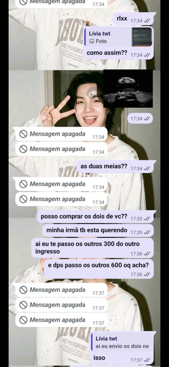 tytrack2_'s tweet photo. @vicsangoss  ESTÁ DANDO GOLPE EM INGRESSOS DO BTS

- minha amiga transferiu 600 reais pra ela e ela bloqueou na hora! usou uma conversa falsa com outra pessoa para comprovar! https://t.co/LJPG0yL8rs