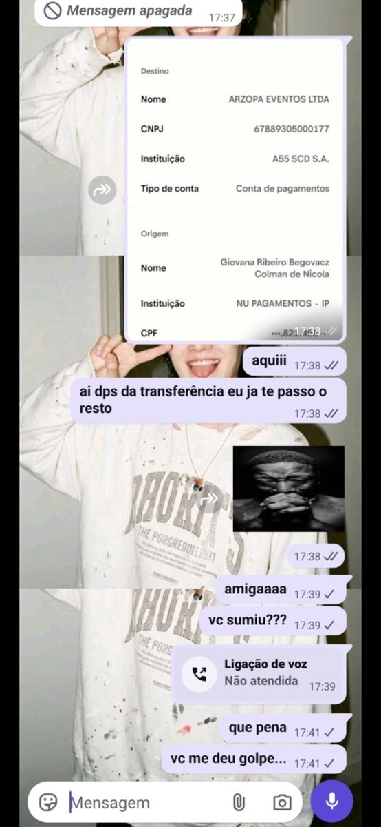tytrack2_'s tweet photo. @vicsangoss  ESTÁ DANDO GOLPE EM INGRESSOS DO BTS

- minha amiga transferiu 600 reais pra ela e ela bloqueou na hora! usou uma conversa falsa com outra pessoa para comprovar! https://t.co/LJPG0yL8rs
