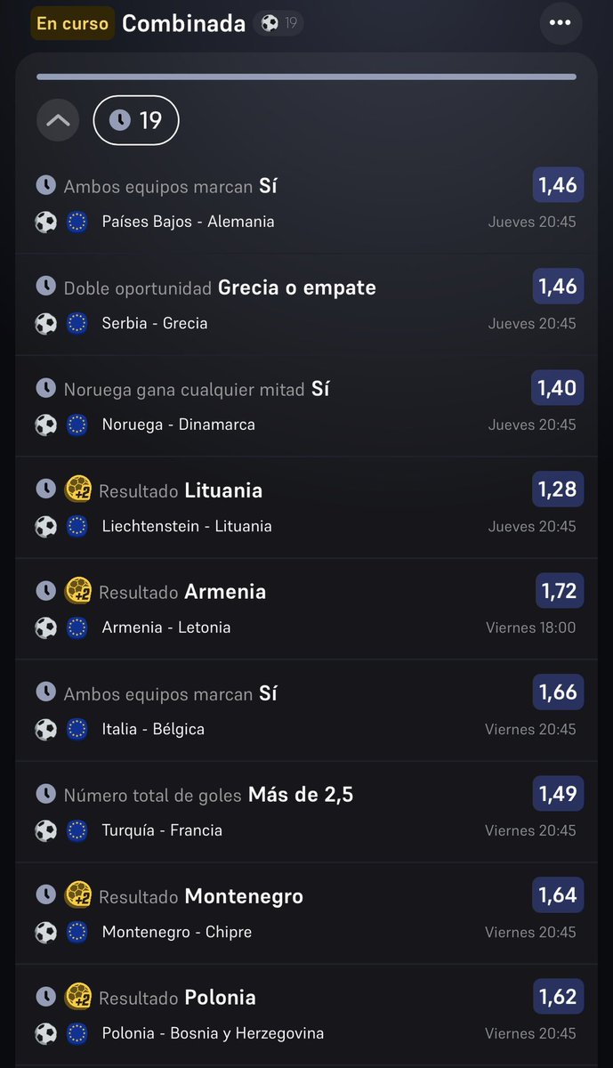 pablocaabello's tweet photo. 🏆 ¿Es esta la mejor combinada cuota 10.000 para la primera jornada de Nations League?

Es que me he puesto a analizar partido a partido mientras veía a Ferrán Torres en el hormiguero con la petarda diciendo “Oh Ferrán” y esta fumada va a salir sola, aunque la mejor está aquí abajo 🚬👇🏼