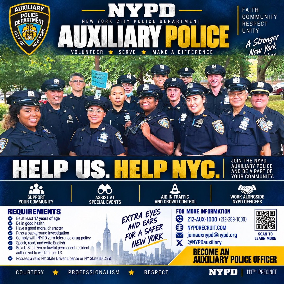 NYPD111Pct's tweet photo. 🚔 HELP US. HELP NYC.
Make a difference in your community! Join the 111th Precinct Auxiliary Police and volunteer alongside NYPD officers to help keep our neighborhoods safe.
Interested in joining? Contact our Auxiliary Coordinator, PO Lattanzio, at John.Lattanzio@nypd.org. https://t.co/MS73e12hBn
