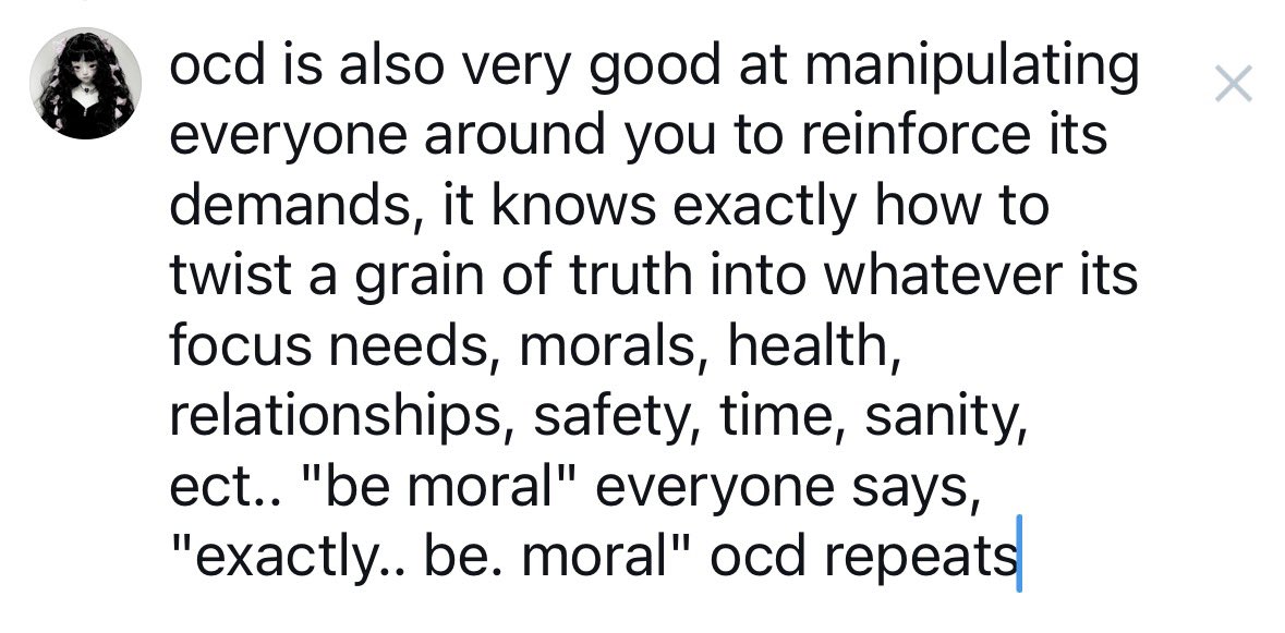 agonyauaa's tweet photo. this sitting in my drafts bc im not brave enough to touch discourse cus of my own themes but . it is always sad to see how people react and misunderstand ocd , as they often also completely reinforce the false necessity of the theme, trapping the person even deeper https://t.co/feSqkU9wad