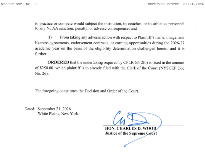 samcehrlich's tweet photo. NEW: Ex-Emory star men's basketball player Ben Pearce has been granted a preliminary injunction by a New York state court, allowing last year's Division III men's basketball player of the year to play Division I basketball in 2026-27. https://t.co/6vLwLv73e8