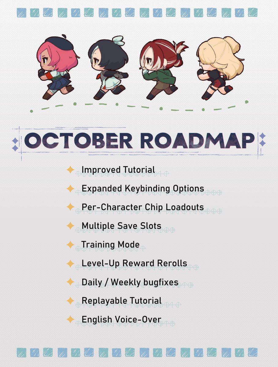 KernelHearts's tweet photo. Thank you all for your support so far!

We’ve been gathering your feedback and requests, and here’s what we’ll be working on throughout October!

We are also releasing a hotfix on Steam and the Epic Games Store  later today, addressing some of the most commonly reported bugs. 

Thank you for helping us make Kernel Hearts better!