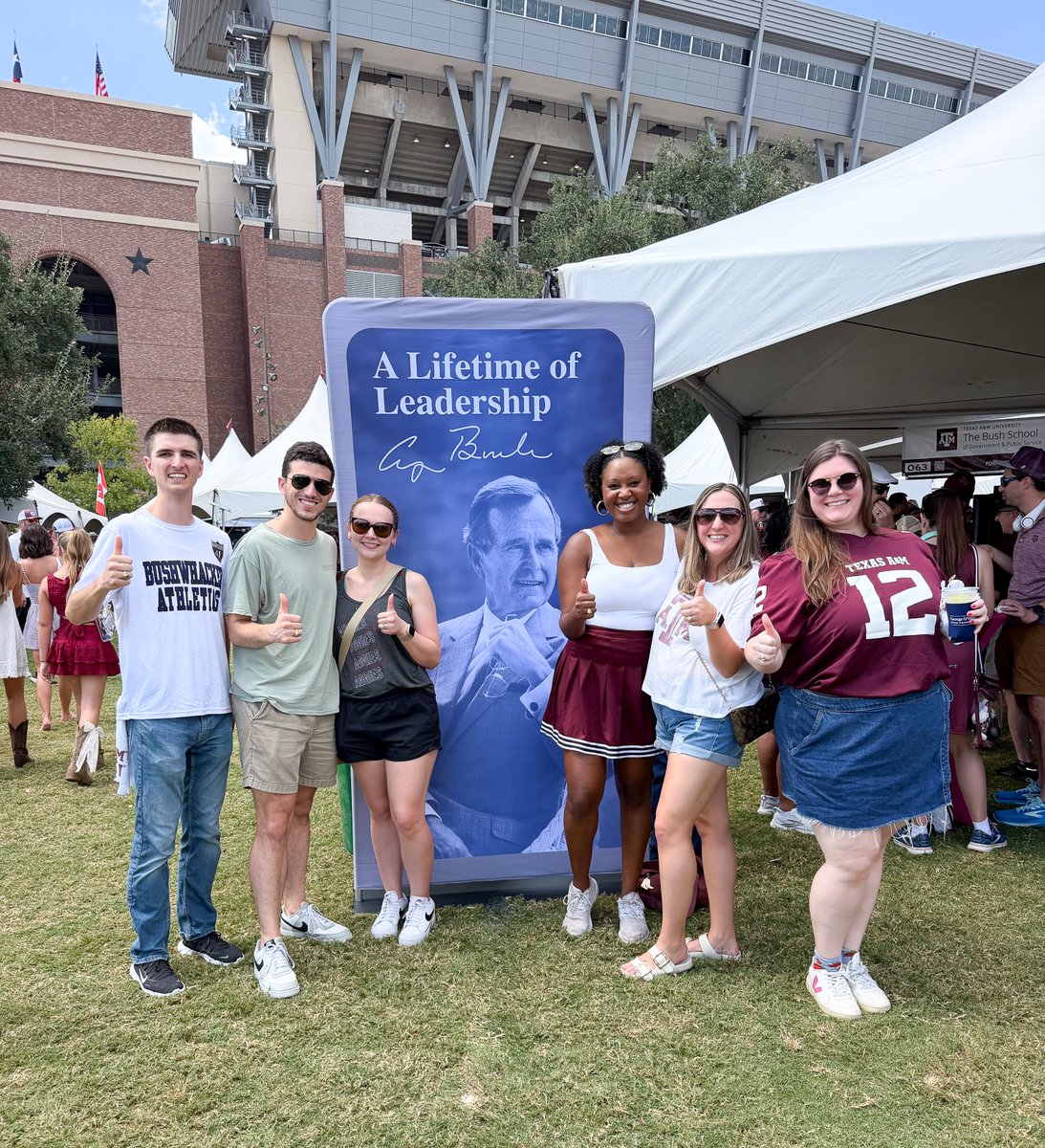 BushSchool's tweet photo. Thanks to everyone who joined us for an incredible Alumni Tailgate cohosted with The George &amp; Barbara Bush Foundation last Saturday! It was great reconnecting with faculty, staff, and alumni for some serious Aggie and Bush School spirit before the big game! https://t.co/YHY9TP1uz1