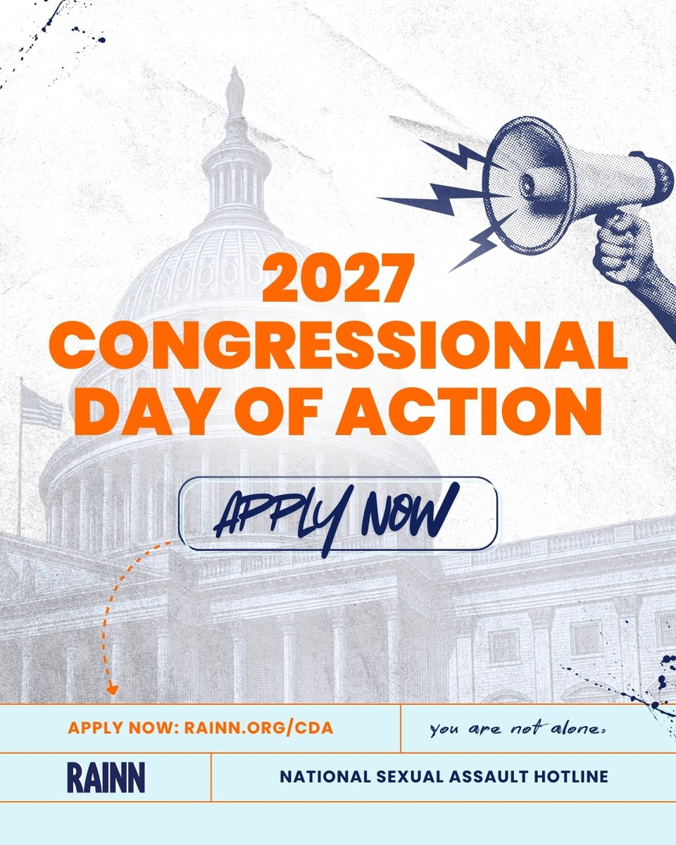 RAINN's tweet photo. Want to advocate with RAINN in 2027?
Find out more and apply at https://t.co/utjnc3i32E
#RAINN #StopSexualViolence #StrengthToCare #SupportSurvivors #SAAPM365 https://t.co/mPnhJu5poK