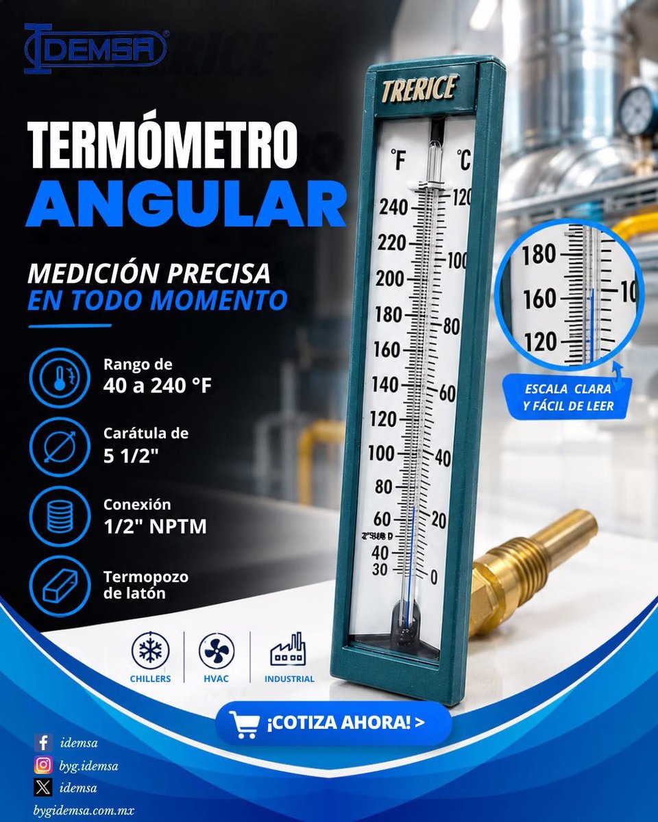 Idemsa's tweet photo. 🌡️ Precisión y confiabilidad en cada grado.

El Termómetro Recto Trerice es una excelente opción para aplicaciones de HVAC, chillers y sistemas industriales, ofreciendo una lectura clara y confiable de temperatura.

📩 ¿Necesitas cotizarlo? Envíanos DM y solicita información. https://t.co/knbFhnCEwM