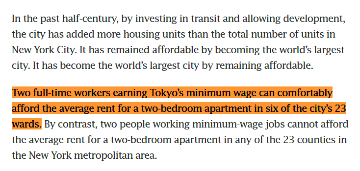 cremieuxrecueil's tweet photo. My favorite piece on this wrote that Tokyo "has remained affordable by becoming the world's largest city. It has become the world's largest city by remaining affordable."

Tokyo shows a vision of inclusive building others can pursue and does so while eschewing traditional means. https://t.co/qmukg3LI21
