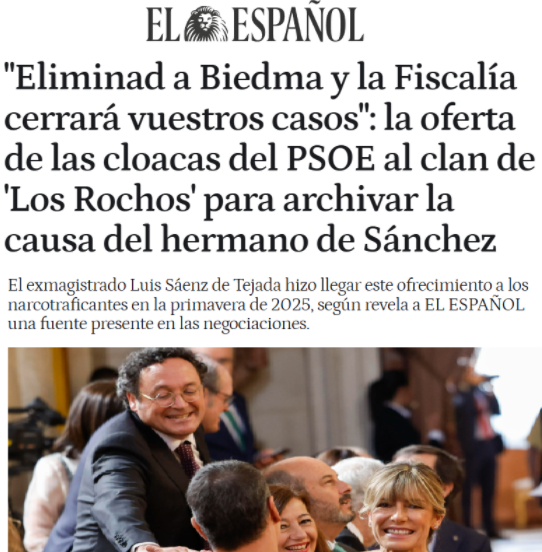 CCivicaCatalana's tweet photo. Revelan que las cloacas del PSOE ofrecieron impunidad judicial de la Fiscalía ("de quién depende la Fiscalía?") a un clan de narcotraficantes a cambio de amenazar físicamente a la juez Beatriz Biedma.

No es Sicilia. Es la España de Sánchez. https://t.co/TzV81KiHCH
